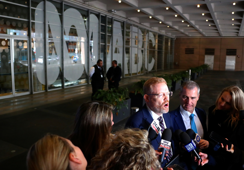 Editorial Director of the Australian Broadcasting Corp (ABC) Craig McMurtie speaks to members of the media outside the ABC building located at Ultimo in Sydney June 5, 2019. u00e2u20acu201d Picture by AAP/David Gray via Reuters 