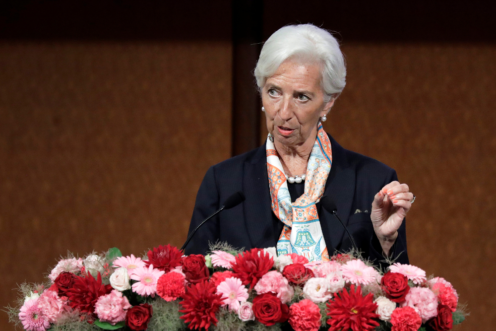 IMF managing director Christine Lagarde speaks at the G-20 high-level seminar on financial innovation u00e2u20acu02dcOur Future in the Digital Ageu00e2u20acu2122 in Fukuoka June 8, 2019. u00e2u20acu201d Picture by Kiyoshi Ota/Pool via Reuters