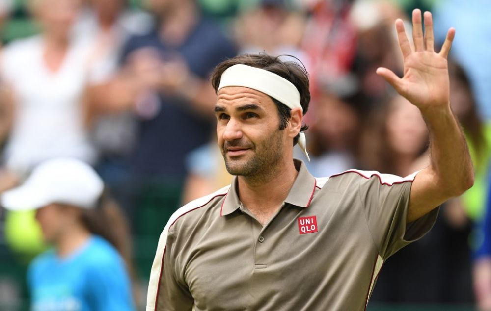 Switzerland's Roger Federer celebrates after winning against France's Jo-Wilfried Tsonga during their tennis match at the ATP Open tennis tournament in Halle, western Germany June 20, 2019. u00e2u20acu2022 AFP pic