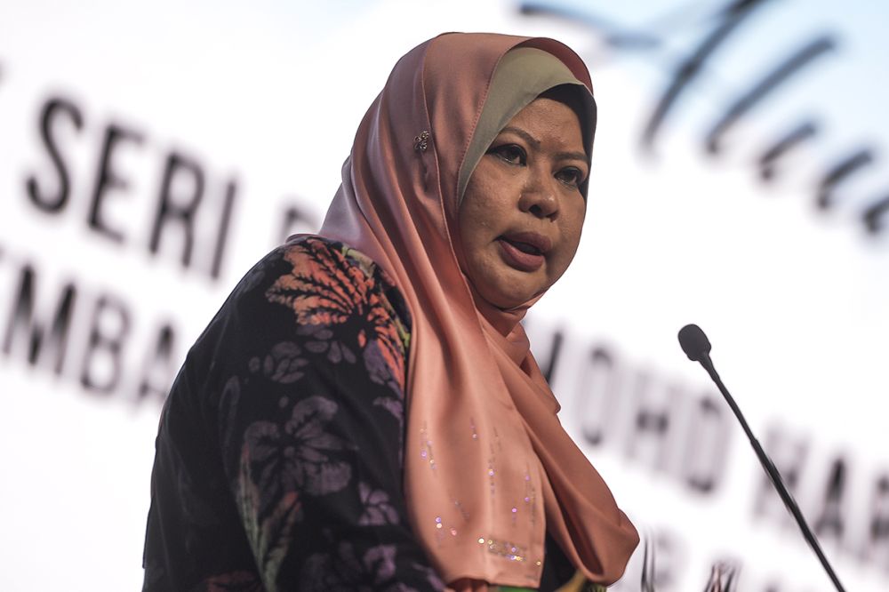 Minister of Rural Development Datuk Seri Rina Harun speaks during the launch of the Rural Development Policy at the Putrajaya International Convention Centre June 27, 2019. u00e2u20acu201d Picture by Miera Zulyana