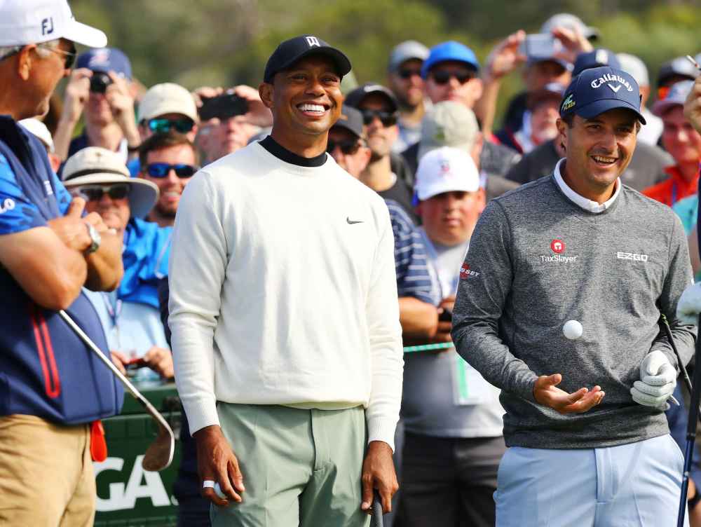 Tiger Woods and Kevin Kisner at the tenth hole during a practice round of the 2019 US Open golf tournament at Pebble Beach Golf Links, June 13, 2019. u00e2u20acu2022 Picture by Rob Schumacher-USA TODAY Sports via Reuters