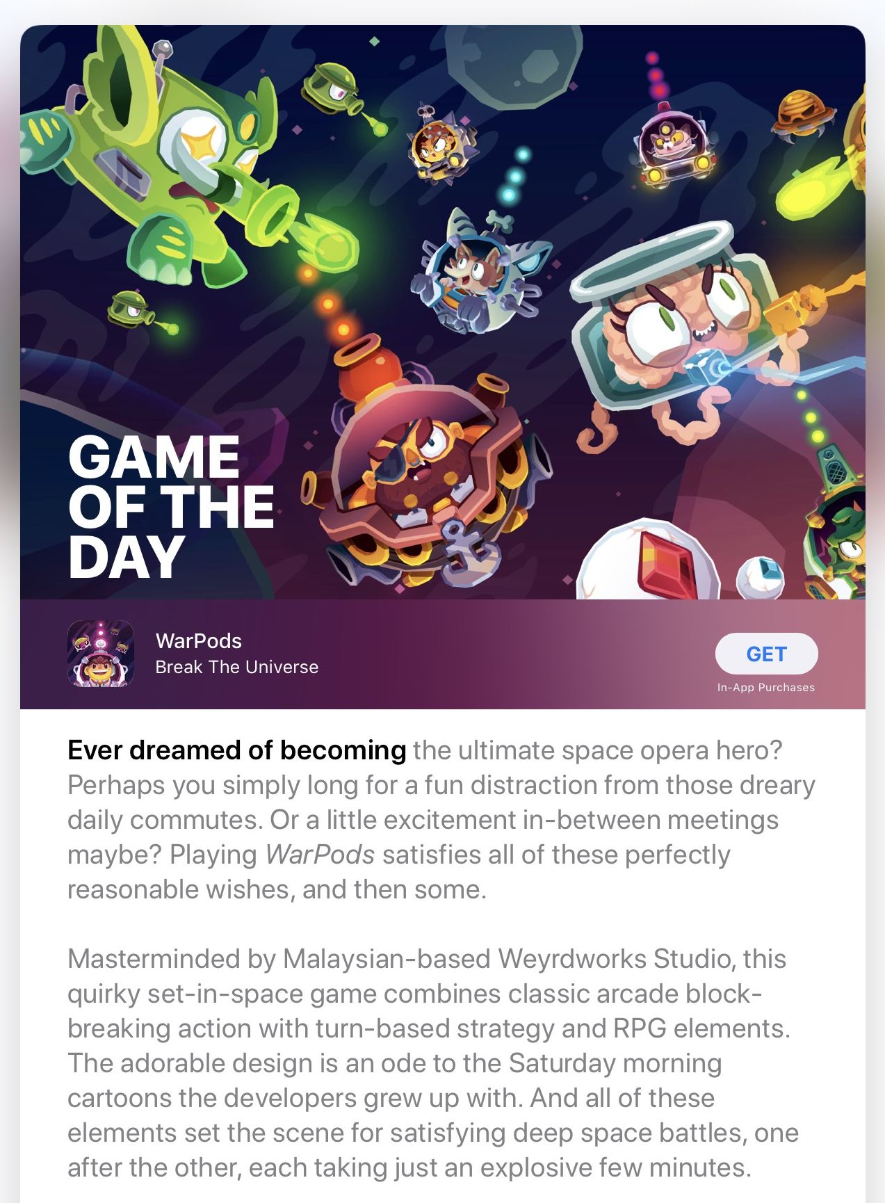 ‘Warpods’ was listed on App Store’s Game of the Day in the US, UK, Malaysia and South-east Asia. — SoyaCincau pic
