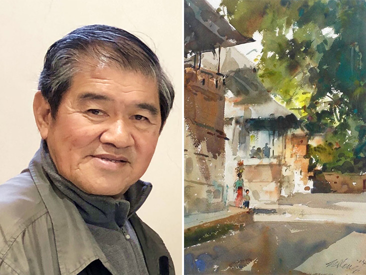 Singaporean artist Ong Kim Seng is a master watercolour painter influenced heavily by nature and travel (left). 'Quick Demo' (2015, 38cm x 53cm) was painted in Bali (right)