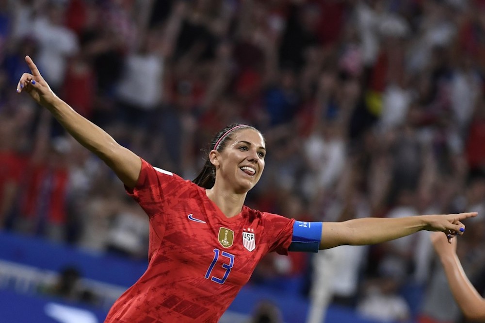 United Statesu00e2u20acu2122 Alex Morgan celebrates after scoring a goal during their 2019 Womenu00e2u20acu2122s World Cup semi-final match with England at the Lyon Satdium in Decines-Charpieu July 2, 2019. u00e2u20acu201d AFP pic