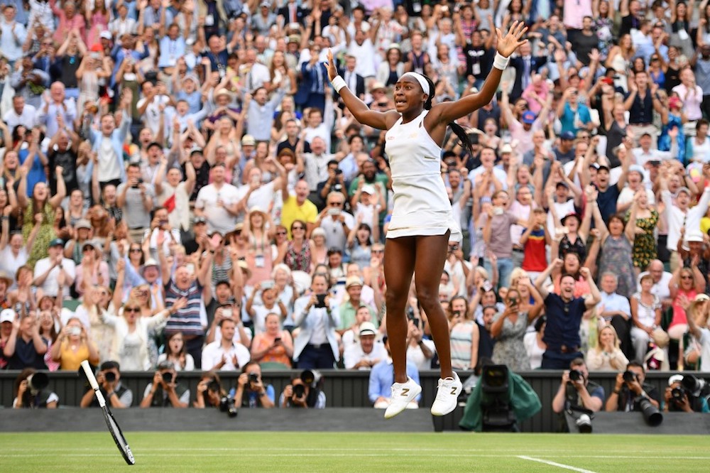 US player Cori Gauff celebrates beating Sloveniau00e2u20acu2122s Polona Hercog during their womenu00e2u20acu2122s singles third-round match at Wimbledon in London July 5, 2019. u00e2u20acu201d AFP pic