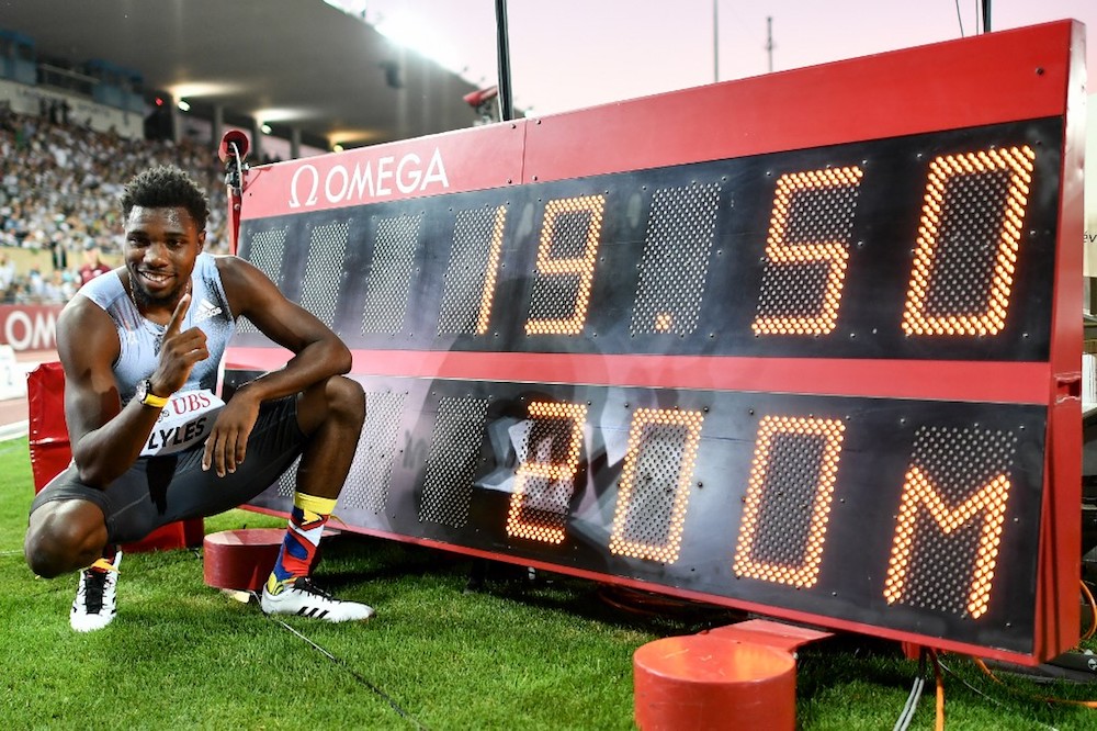 Noah Lyles of the US celebrates after breaking the meeting record for the Menu00e2u20acu2122s 200m during the IAAF Diamond League competition in Lausanne July 5, 2019. u00e2u20acu201d AFP pic