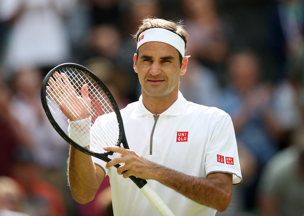 Switzerland's Roger Federer celebrates winning his first round match against South Africa's Lloyd George Harris, July 2, 2019. u00e2u20acu201d Reuters pic