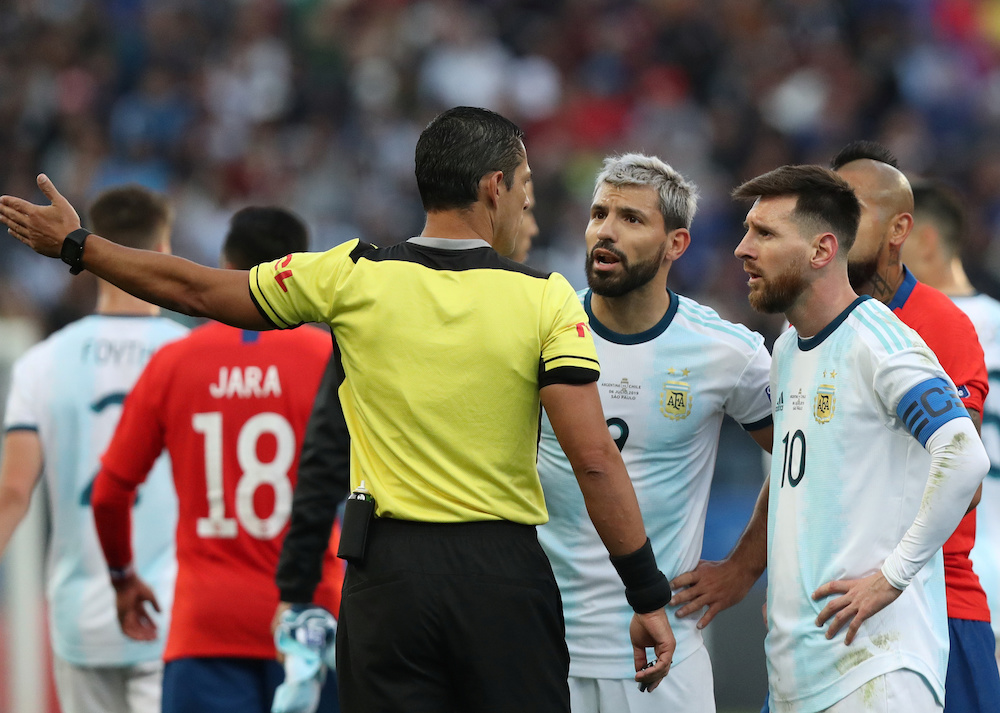 Argentina's Lionel Messi reacts after being shown a red card by referee Mario Diaz de Vivar in Sao Paulo, July 6, 2019. u00e2u20acu201d Reuters pic 