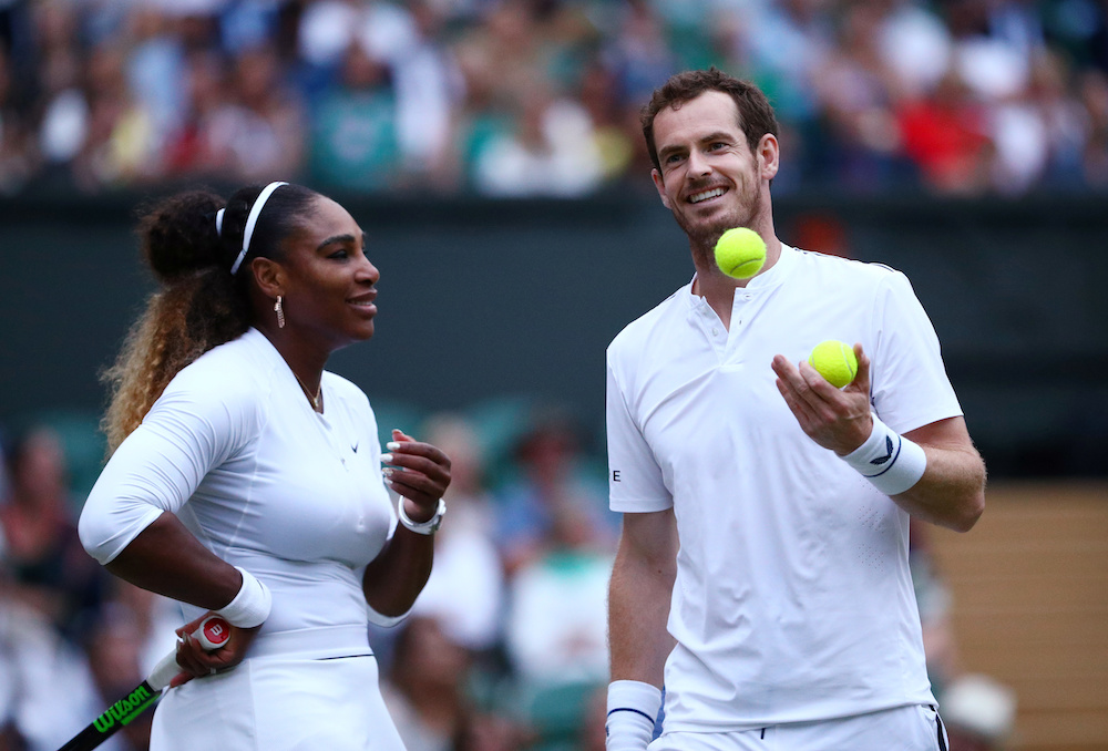 Britain's Andy Murray during his first round mixed doubles match with Serena Williams of the US against Chile's Alexa Guarachi and Germany's Andreas Mies, July 6, 2019. u00e2u20acu201d Reuters pic