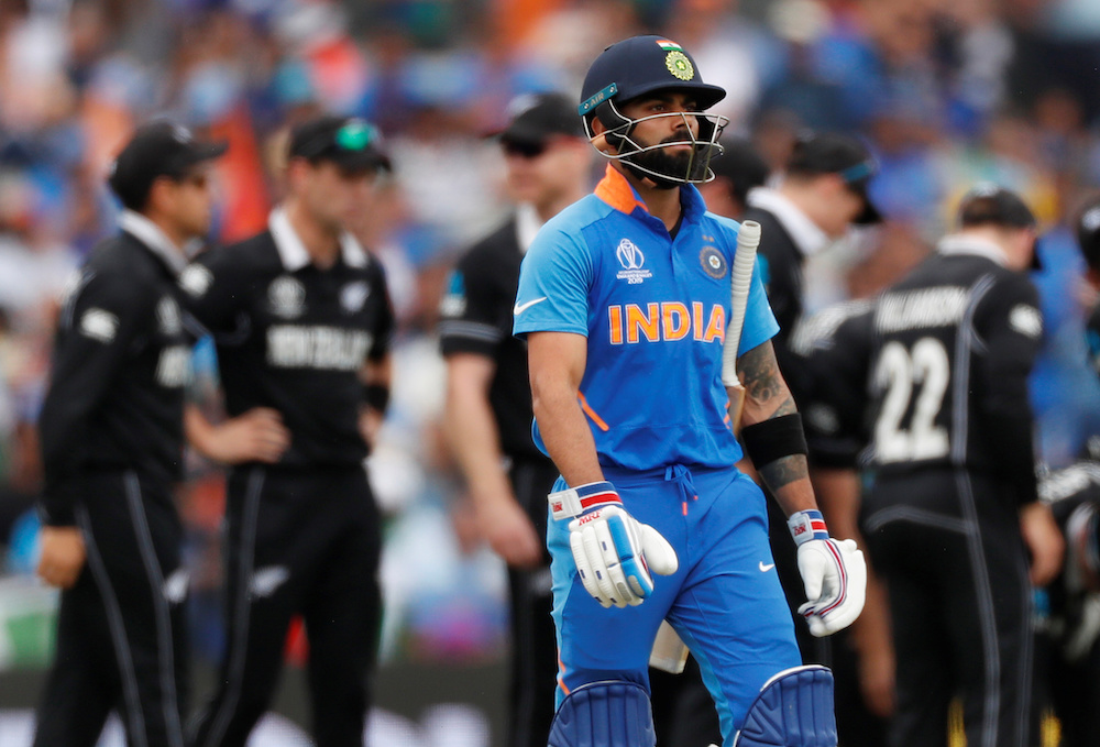India's Virat Kohli reacts after losing his wicket, July 10, 2019. u00e2u20acu201d Action Images handout via Reuters/Lee Smith