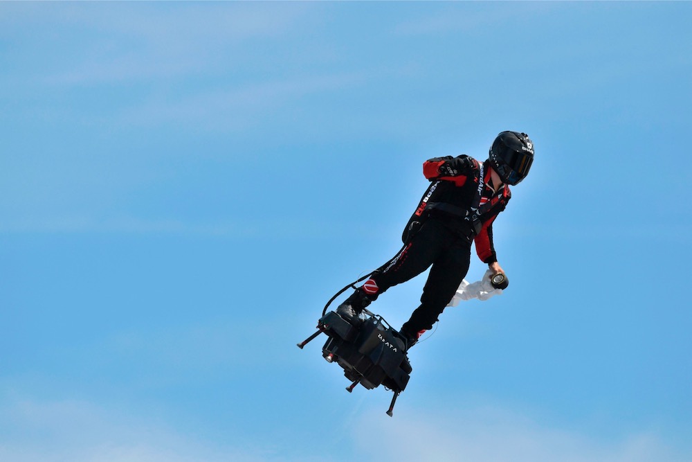Franky Zapata on his flyboard performs ahead of the Formula One Grand Prix de France at the Circuit Paul Ricard in Le Castellet June 23, 2019. u00e2u20acu201d AFP pic