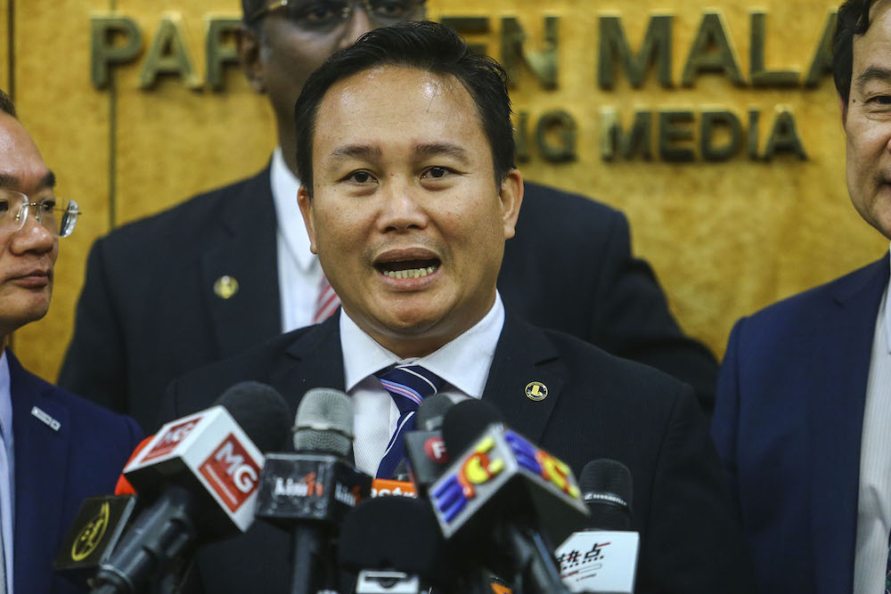 Puncak Borneo MP, Willie Anak Mongin, speaks to the media at the lobby of Parliament, July 15, 2019. u00e2u20acu201d Picture by Hari Anggara 