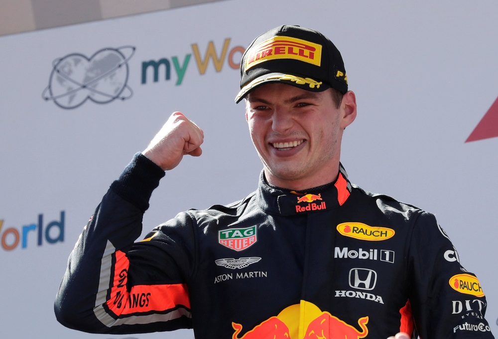 Red Bull's Max Verstappen celebrates after winning the race on the podium at the Austrian Grand Prix in Spielberg June 30, 2019. u00e2u20acu201d Reuters pic