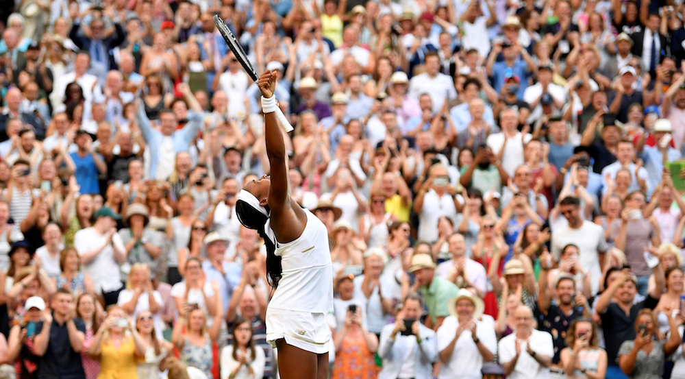 US player Cori Gauff celebrates beating Sloveniau00e2u20acu2122s Polona Hercog during their womenu00e2u20acu2122s singles third-round match at Wimbledon in London July 5, 2019. u00e2u20acu201d AFP pic