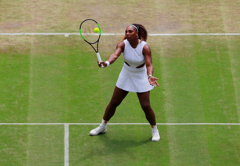 Serena Williams in action against Carla Suarez Navarro during their womenu00e2u20acu2122s singles fourth round match on the seventh day of the 2019 Wimbledon Championships in London July 8, 2019. u00e2u20acu201d Reuters pic 