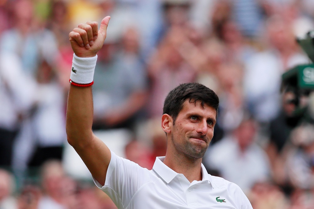 Novak Djokovic celebrates after winning his fourth round match against Ugo Humbert at Wimbledon in London July 8, 2019. u00e2u20acu201d Reuters pic