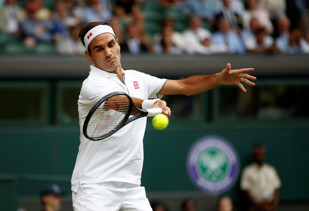 Roger Federer in action during his fourth round match against Italyu00e2u20acu2122s Matteo Berrettini at Wimbledon in London July 8, 2019. u00e2u20acu201d Reuters pic