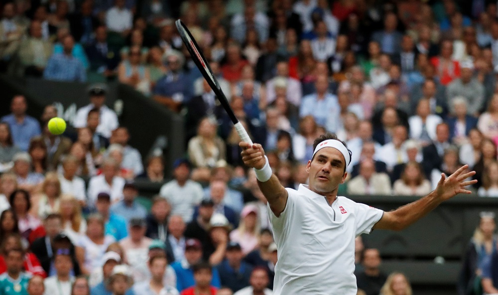 Roger Federer in action during his fourth round match against Italyu00e2u20acu2122s Matteo Berrettini at Wimbledon in London July 8, 2019. u00e2u20acu201d Reuters pic