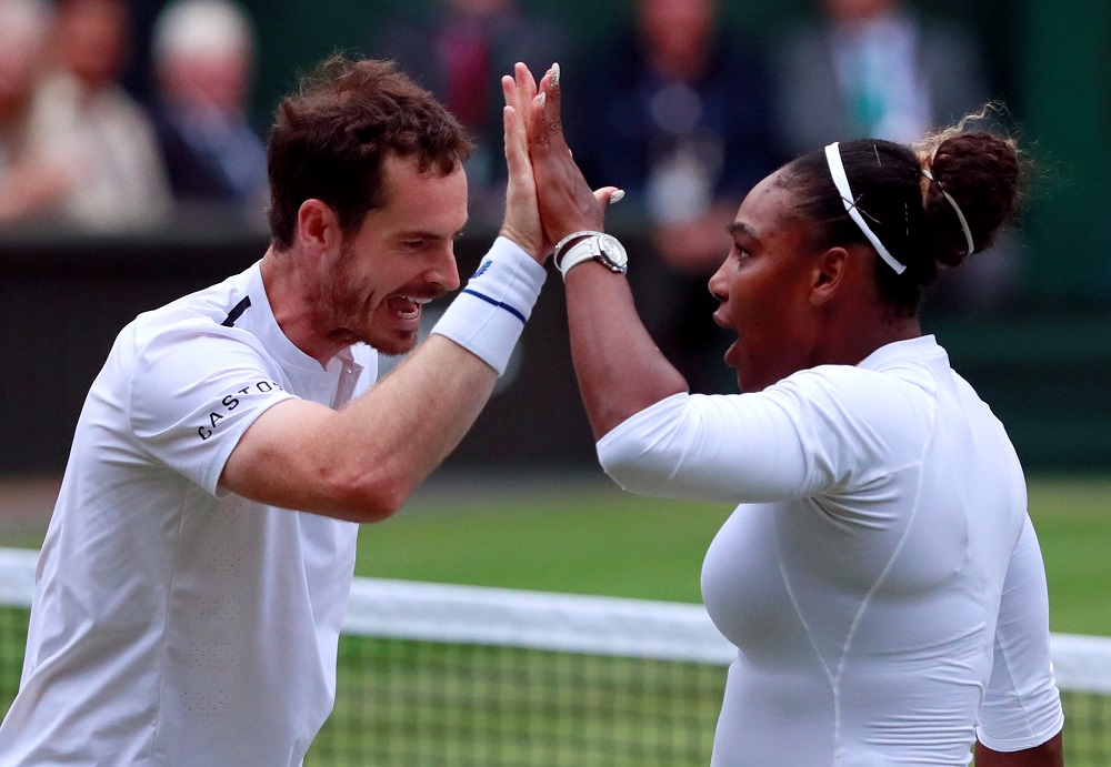 Britainu00e2u20acu2122s Andy Murray and Serena Williams of the US react during their second round mixed doubles match against Franceu00e2u20acu2122s Fabrice Martin and Raquel Atawo of the US in London July 9, 2019. u00e2u20acu201d Reuters pic