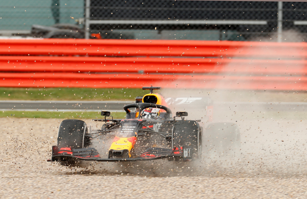 Red Bullu00e2u20acu2122s Max Verstappen is seen in the run-off area during the British Grand Prix at Silverstone Circuit July 14, 2019. u00e2u20acu201d Reuters pic