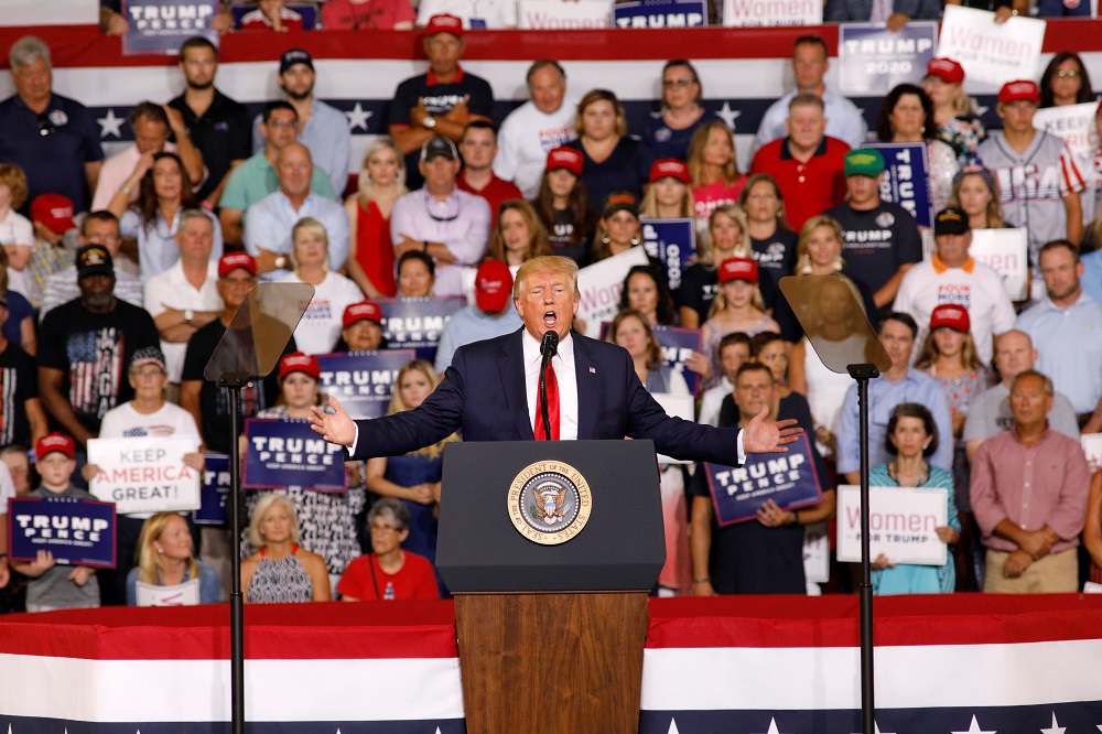US President Donald Trump speaks about US Representative Ilhan Omar, and the crowd responded with u00e2u20acu02dcsend her backu00e2u20acu2122, at a campaign rally in Greenville, North Carolina July 17, 2019. u00e2u20acu201d Reuters pic