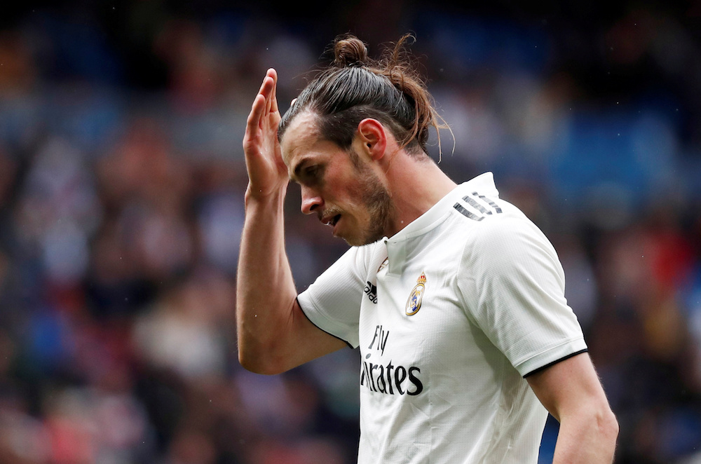Real Madridu00e2u20acu2122s Gareth Bale reacts during the La Liga match with Eibar at Santiago Bernabeu in Madrid April 6, 2019. u00e2u20acu201d Reuters pic