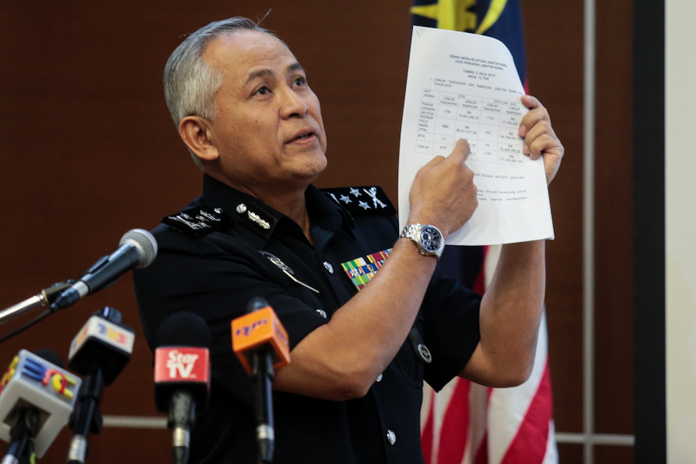 Bukit Amanu00e2u20acu2122s Internal Security and Public Safety Department director-general Datuk Seri Acryl Sani Abdullah Sani speaks during a press conference in Bukit Aman July 3, 2019. u00e2u20acu201d Picture by Ahmad Zamzahuri