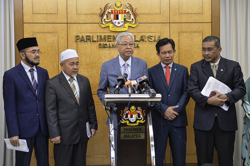 Opposition Leader Datuk Seri Ismail Sabri (centre) speaks at Parliament July 3, 2019. u00e2u20acu201d Picture by Miera Zulyana