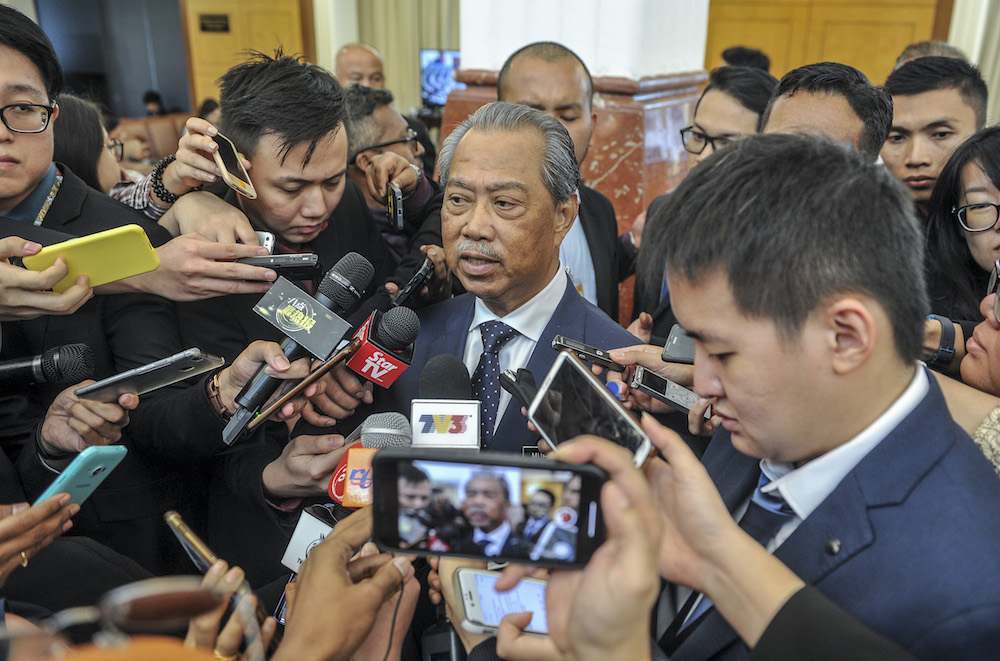 Home Minister Tan Sri Muhyiddin Yassin speaks during a press conference at the lobby of Parliament in Kuala Lumpur July 9, 2019. u00e2u20acu201d Picture by FIrdaus Latif 