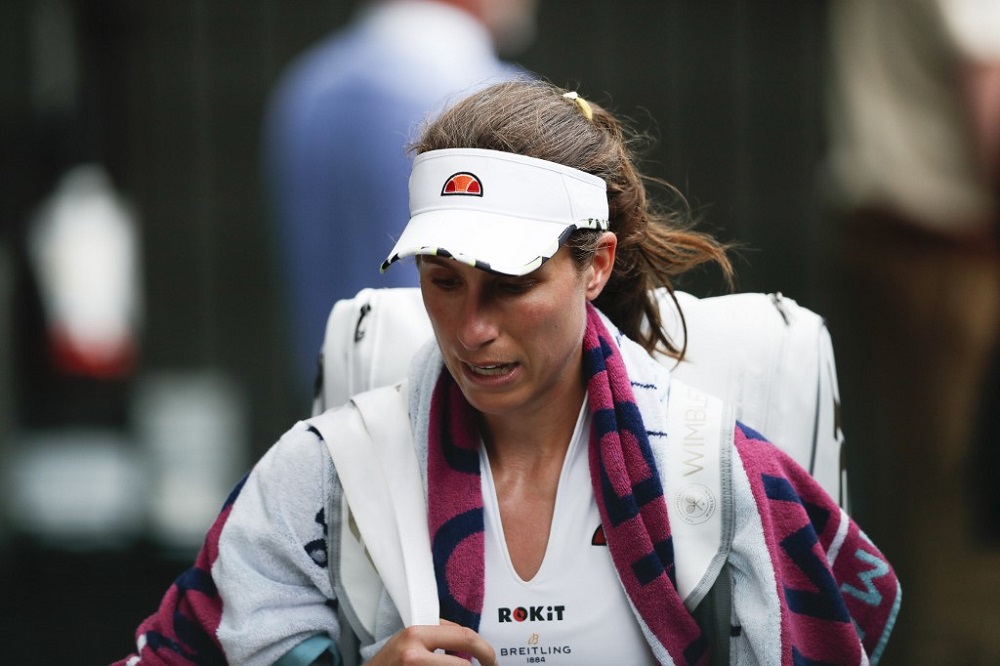 Johanna Konta leaves the court after losing against Barbora Strycova during their womenu00e2u20acu2122s singles quarter-final match on day eight of the 2019 Wimbledon Championships in London July 9, 2019. u00e2u20acu201d AFP pic