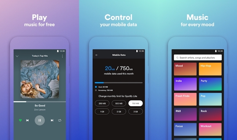 The new app requires only 10 MB of data space on a smartphone. u00e2u20acu201d Picture courtesy of Spotify