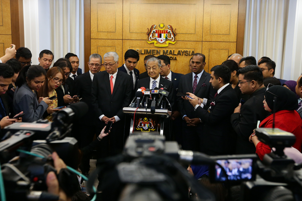 Tun Dr Mahathir Mohamad holds a press conference in Parliament July 10, 2019. u00e2u20acu201d Picture by Ahmad Zamzahuri