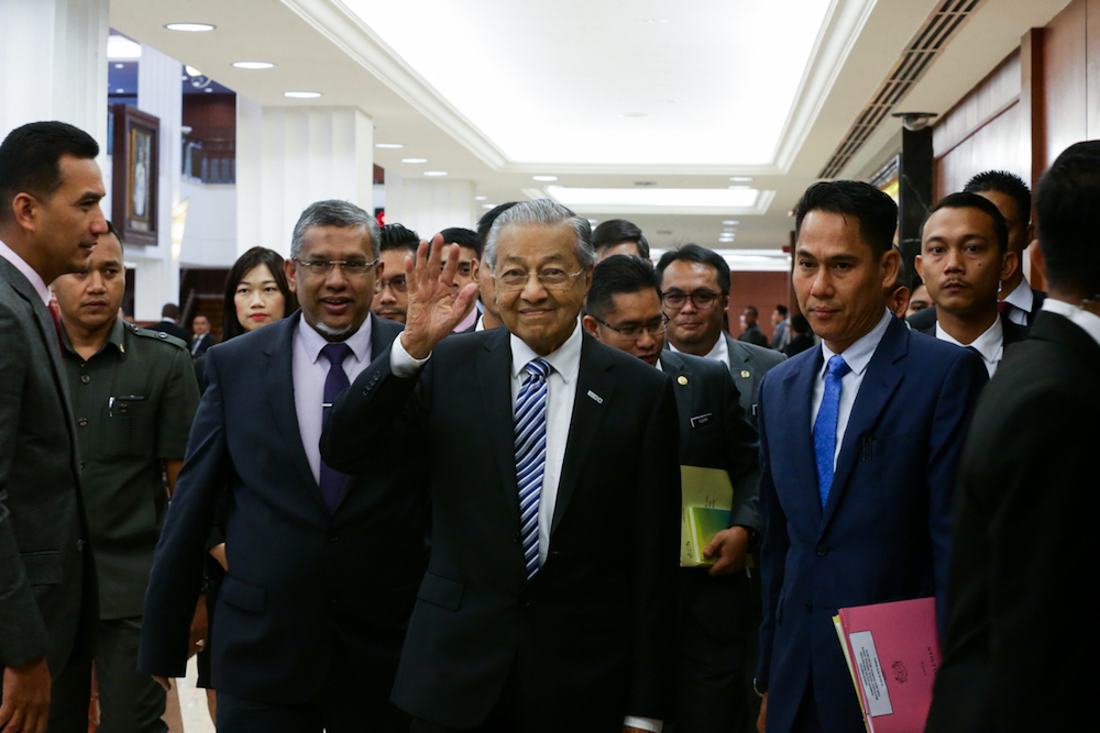 Prime Minister Tun Mahathir Mohamad arrives at the Parliament building in Kuala Lumpur July 10, 2019. u00e2u20acu201d Picture by Ahmad Zamzahuri 
