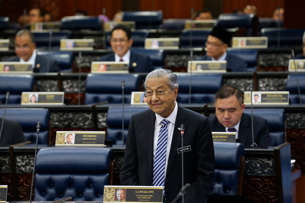Prime Minister Tun Mahathir Mohamad addresses Parliament in Kuala Lumpur July 10, 2019. u00e2u20acu201d Picture by Ahmad Zamzahuri 