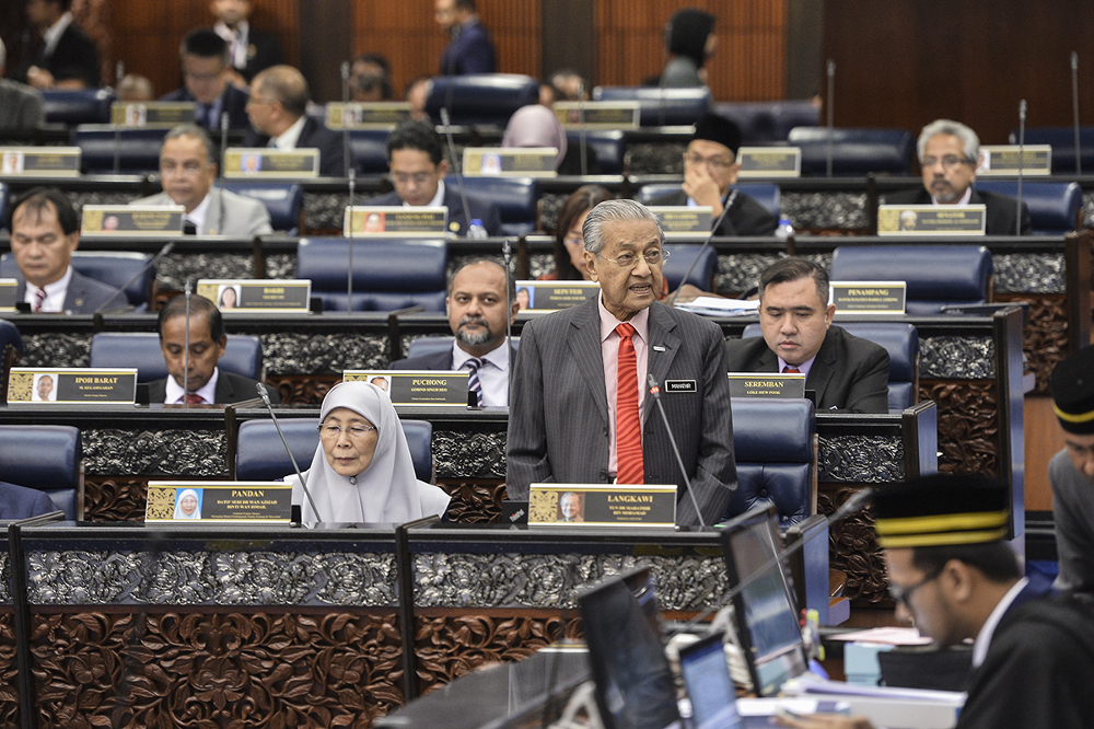 Prime Minister Tun Dr Mahathir Mohammad speaks during Parliamentary session in Dewan Rakyat on July 16, 2019. u00e2u20acu201d Picture by Miera Zulyana