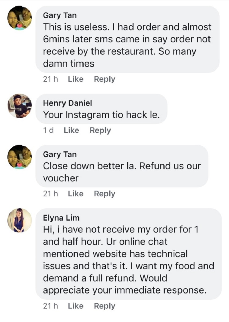 Foodpanda users took to Facebook to vent their frustrations over not receiving their food on time. — Screen capture via TODAY