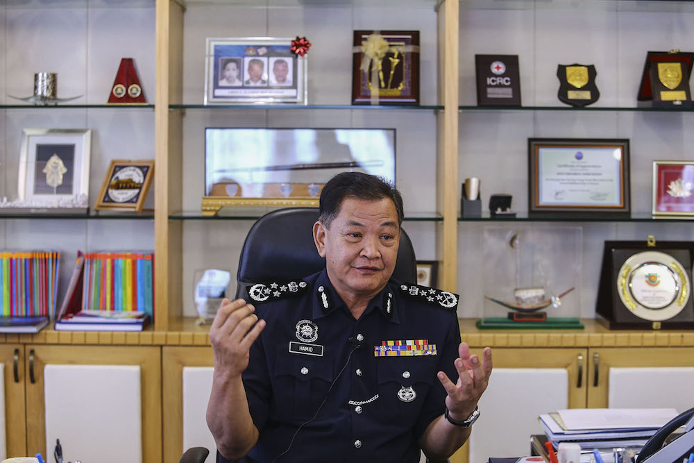 Inspector-General of Police Datuk Seri Abdul Hamid Bador answers questions during an interview with Malay Mail at his office in Bukit Aman Kuala Lumpur July 17, 2019. u00e2u20acu201d Picture by Hari Anggara