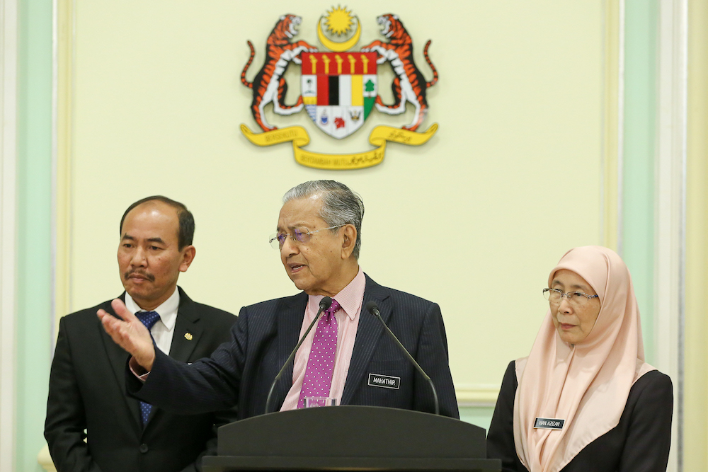 Prime Minister Tun Dr Mahathir Mohamad speaks during a press conference at the Prime Ministeru00e2u20acu2122s Office in Putrajaya July 18, 2019. u00e2u20acu201d Picture by Yusof Mat Isa