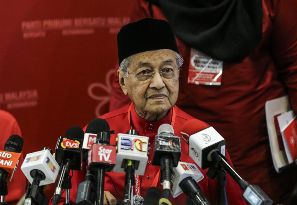 Parti Pribumi Bersatu Malaysia (PPBM) chairman Tun Dr Mahathir Mohamad speaks during Bersatu special assembly, at Malaysia Exposition Park Serdang (MAEPS), Serdang July 20, 2019. u00e2u20acu201d Picture by Firdaus Latif