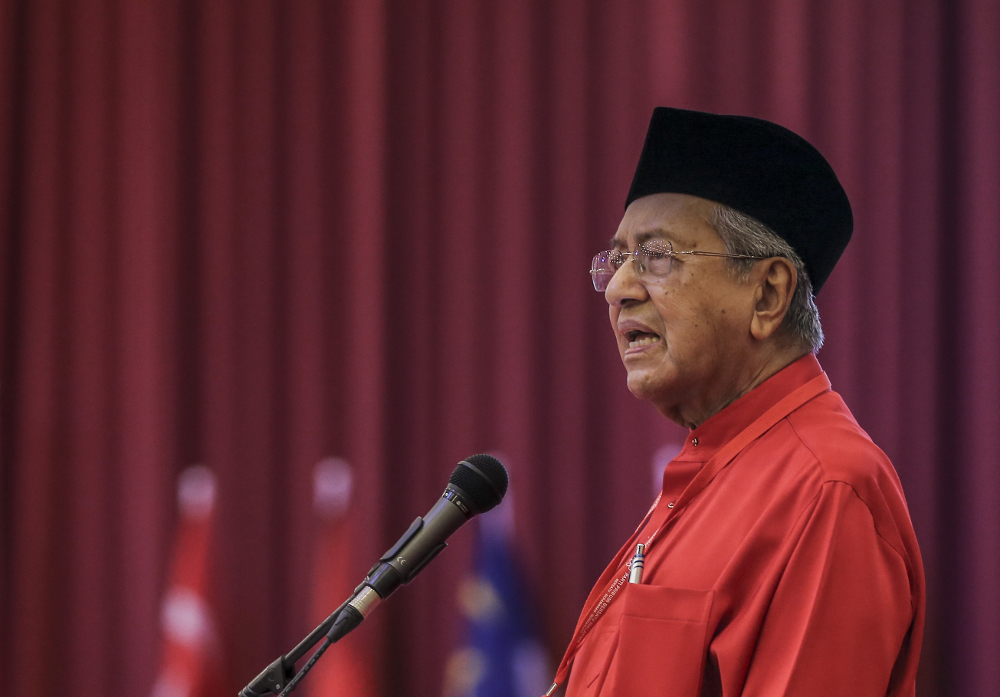 Parti Pribumi Bersatu Malaysia (PPBM) chairman Tun Dr Mahathir Mohamad speaks during Bersatu special assembly, at Malaysia Exposition Park Serdang (MAEPS), Serdang July 20, 2019. u00e2u20acu201d Picture by Firdaus Latif