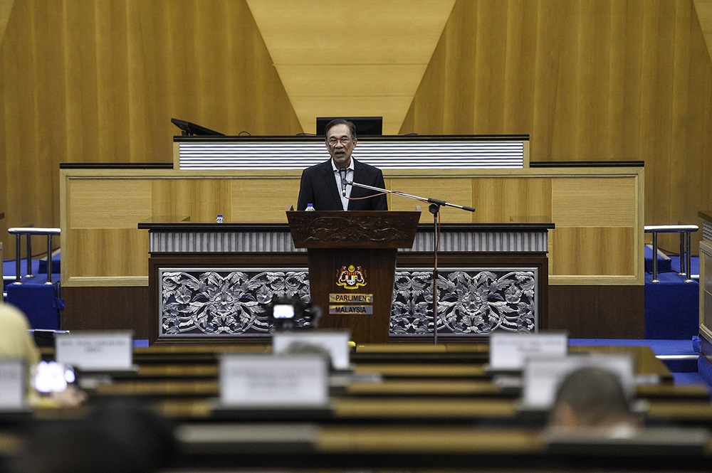 Chairman of caucus on reform and governance, Datuk Seri Anwar Ibrahim, speaks at the Parliament in Kuala Lumpur July 26, 2019. u00e2u20acu201d Picture by Miera Zulyana