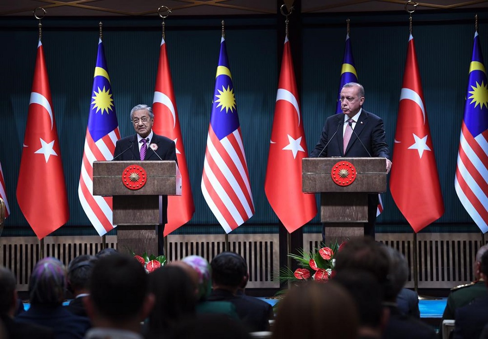 Tun Dr Mahathir Mohamad and Turkish President Recep Tayyip Erdogan during a joint press conference at the Presidential Complex in Ankara July 25, 2019. u00e2u20acu201d Bernama pic