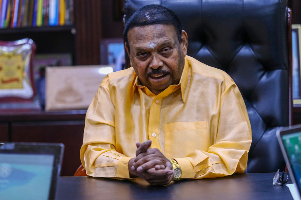 Sri Maha Mariamman Temple Dhevasthanam chairman Tan Sri R. Nadarajah speaks to Malay Mail during an interview at his office July 22, 2019. u00e2u20acu201d Picture by Hari Anggara