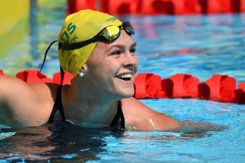 In this file photo taken on April 6, 2018 Australia's Shayna Jack smiling after the swimming women's 50m freestyle qualifications during the 2018 Gold Coast Commonwealth Games at the Optus Aquatic Centre in the Gold Coast. u00e2u20acu201d AFP pic