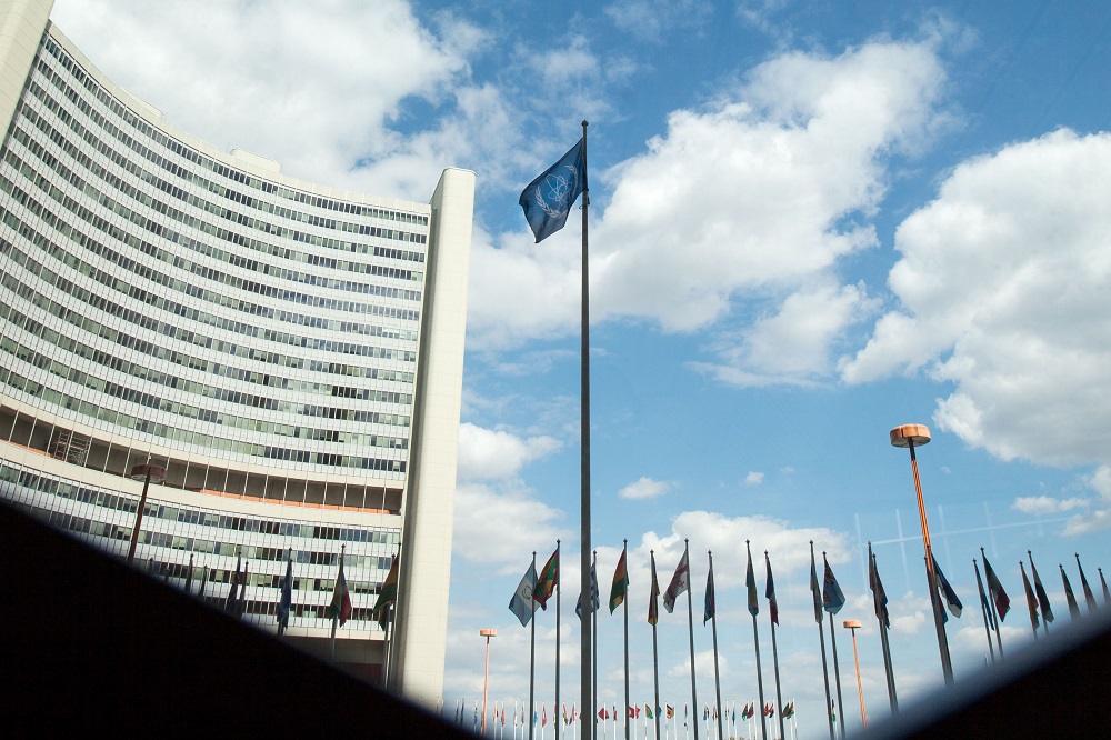 The flag of the International Atomic Energy Agency (IAEA) flutters in front of the IAEA building in Vienna July 10, 2019. u00e2u20acu201d AFP pic