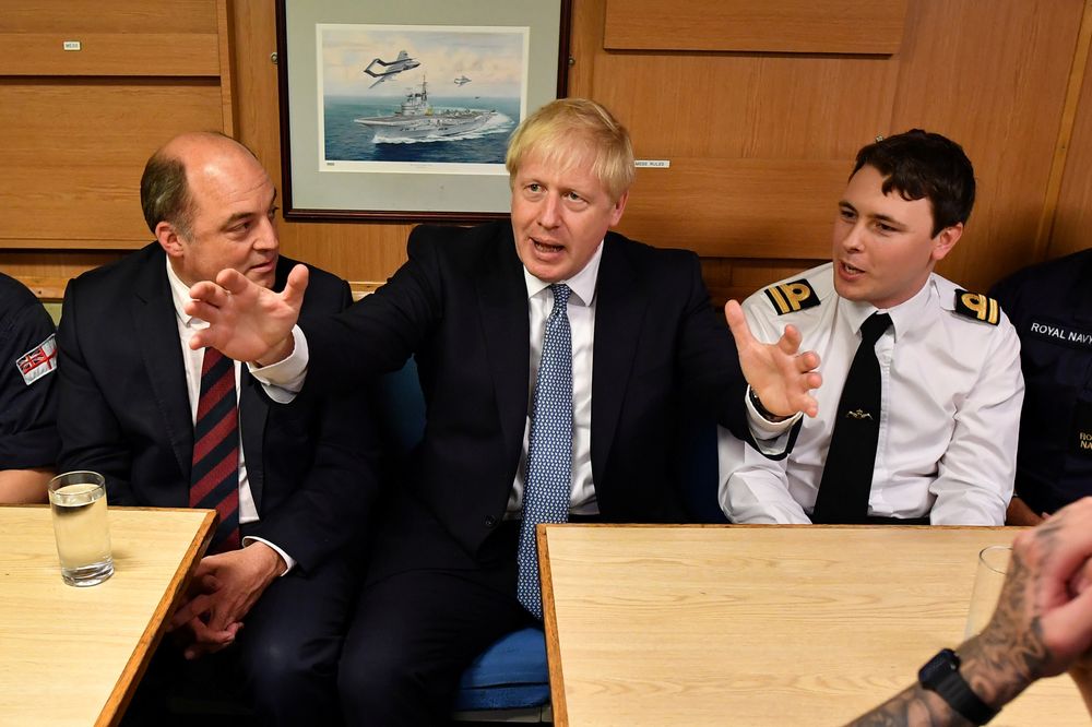 Britainu00e2u20acu2122s Prime Minister Boris Johnson and Defence Secretary Ben Wallace meet crew members in the mess hall as they visit HMS Victorious at HM Naval Base Clyde in Faslane, Scotland, Britain July 29, 2019. u00e2u20acu201d Reuters pic