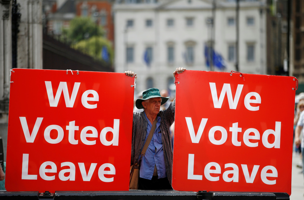A pro-Brexit demonstator is seen outside the Houses of Parliament in London, Britain, July 17, 2019. u00e2u20acu201d Reuters pic