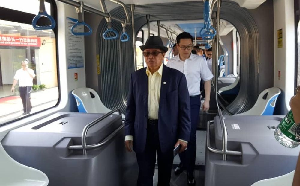 Sarawak Chief Minister Datuk Patinggi Abang Johari Openg boarding the Autonomous Rapid Transit (ART) train, July 25, 2019. u00e2u20acu201d Picture courtesy of the Chief Ministeru00e2u20acu2122s Office