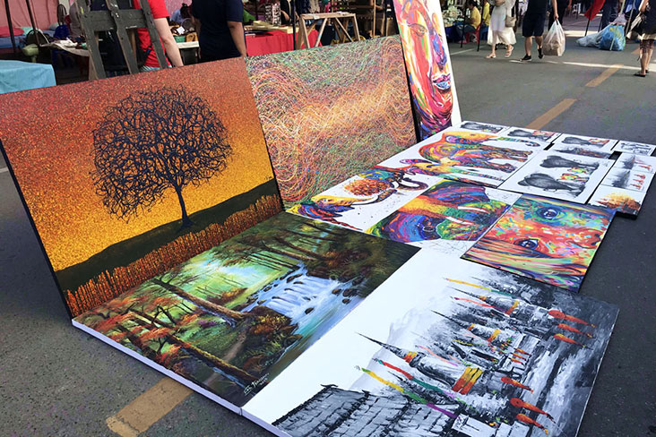 Colourful oil and acrylic paintings for sale.