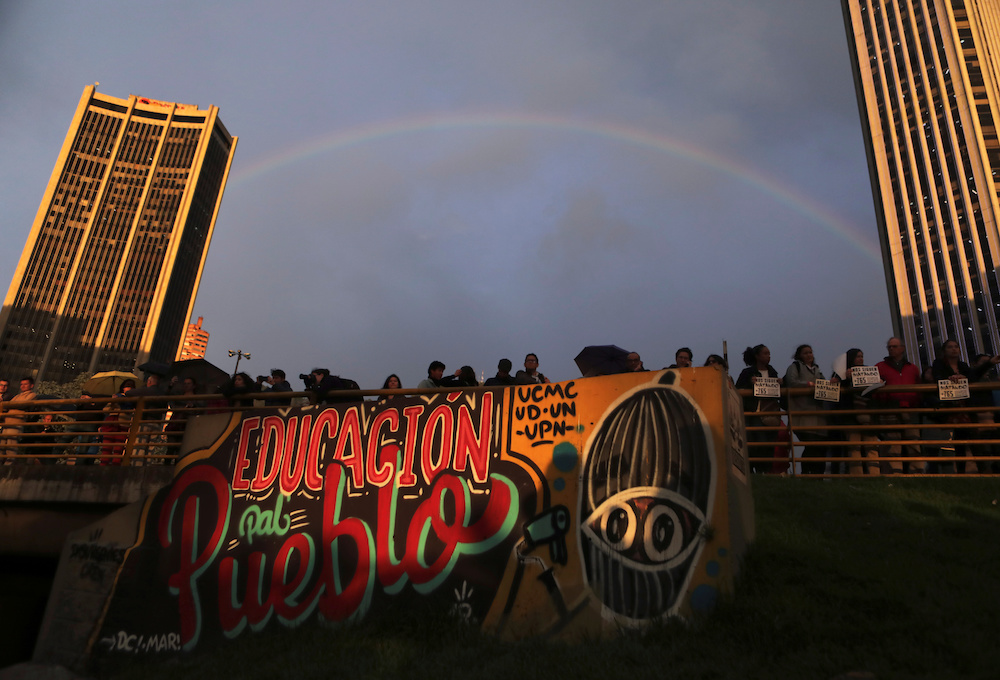 A rainbow is seen as people take part in a protest against the killing of social activists, in Bogota, Colombia July 26, 2019. u00e2u20acu201d Reuters pic